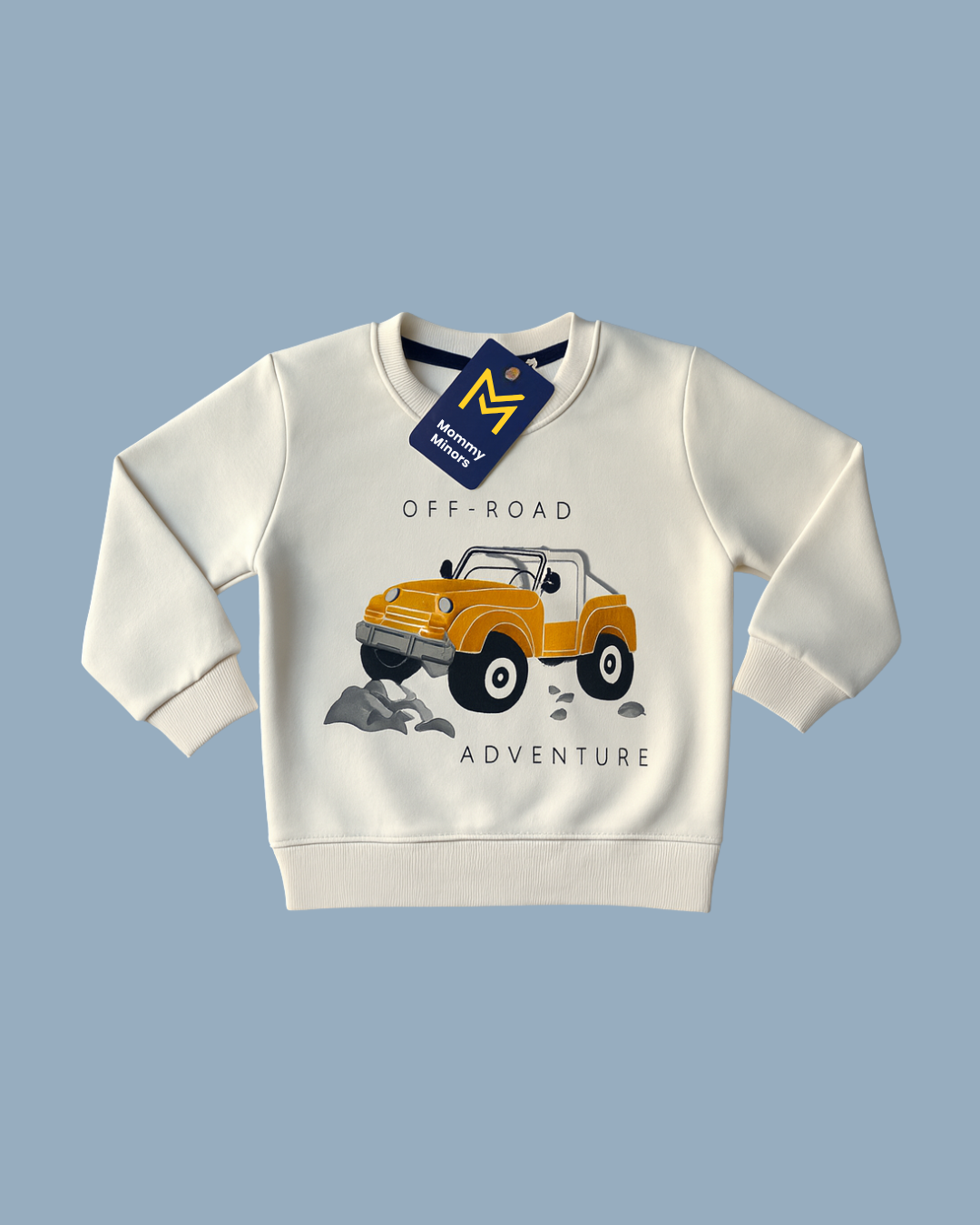 Boys Off-Road Adventure Sweatshirt - Cream Jeep Print Crew Neck Pullover | Mommy Minors